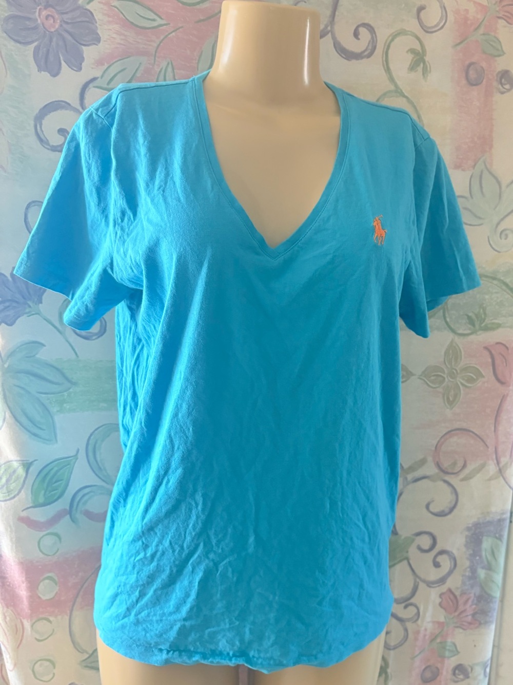 Ralph Lauren Women’s V-Neck Pony Logo Tee in Bright Turquoise